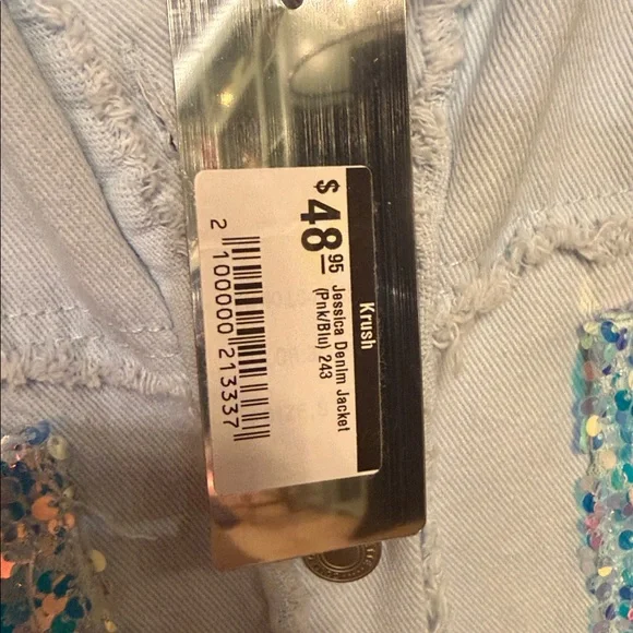 L/C Lizette Collection Light Blue Denim Jacket with Aqua and Iridescent Sequins - Picture 4 of 10